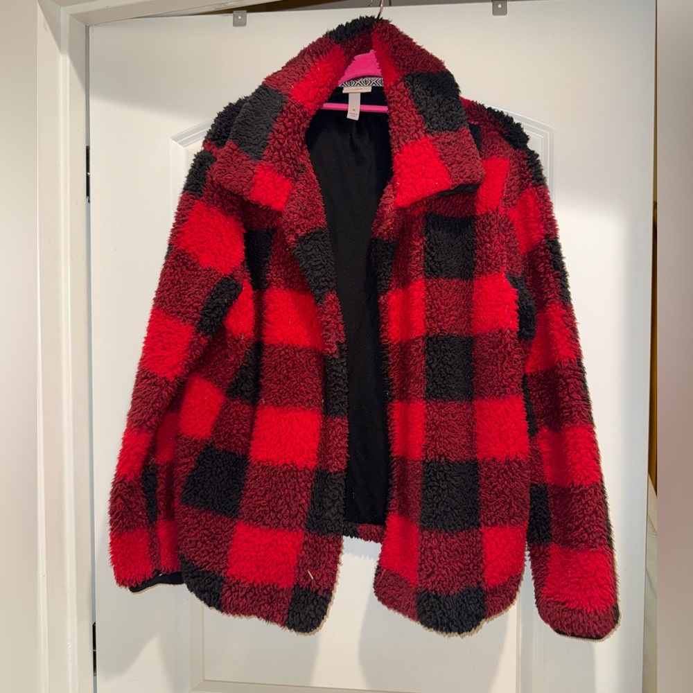 Red and Black Plaid Sherpa Jacket